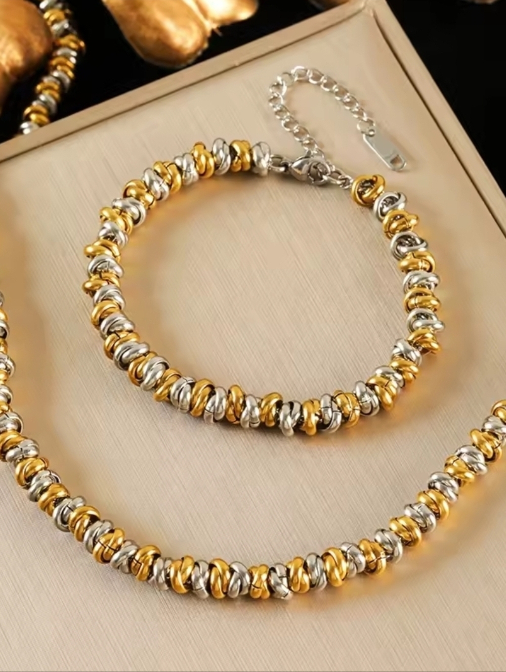 Anthropologie Gold & Silver Beaded Necklace and Bracelet Set - Picture 1 of 6